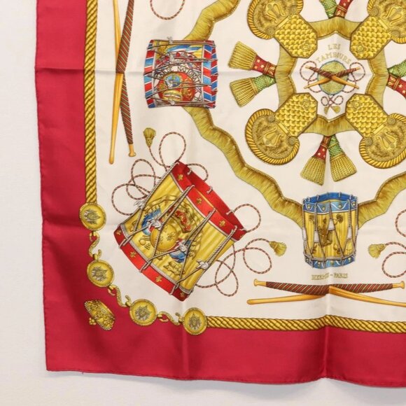 HERMES Carre 90 Scarf LES TAMBOURS Silk Red - Picture 6 of 9